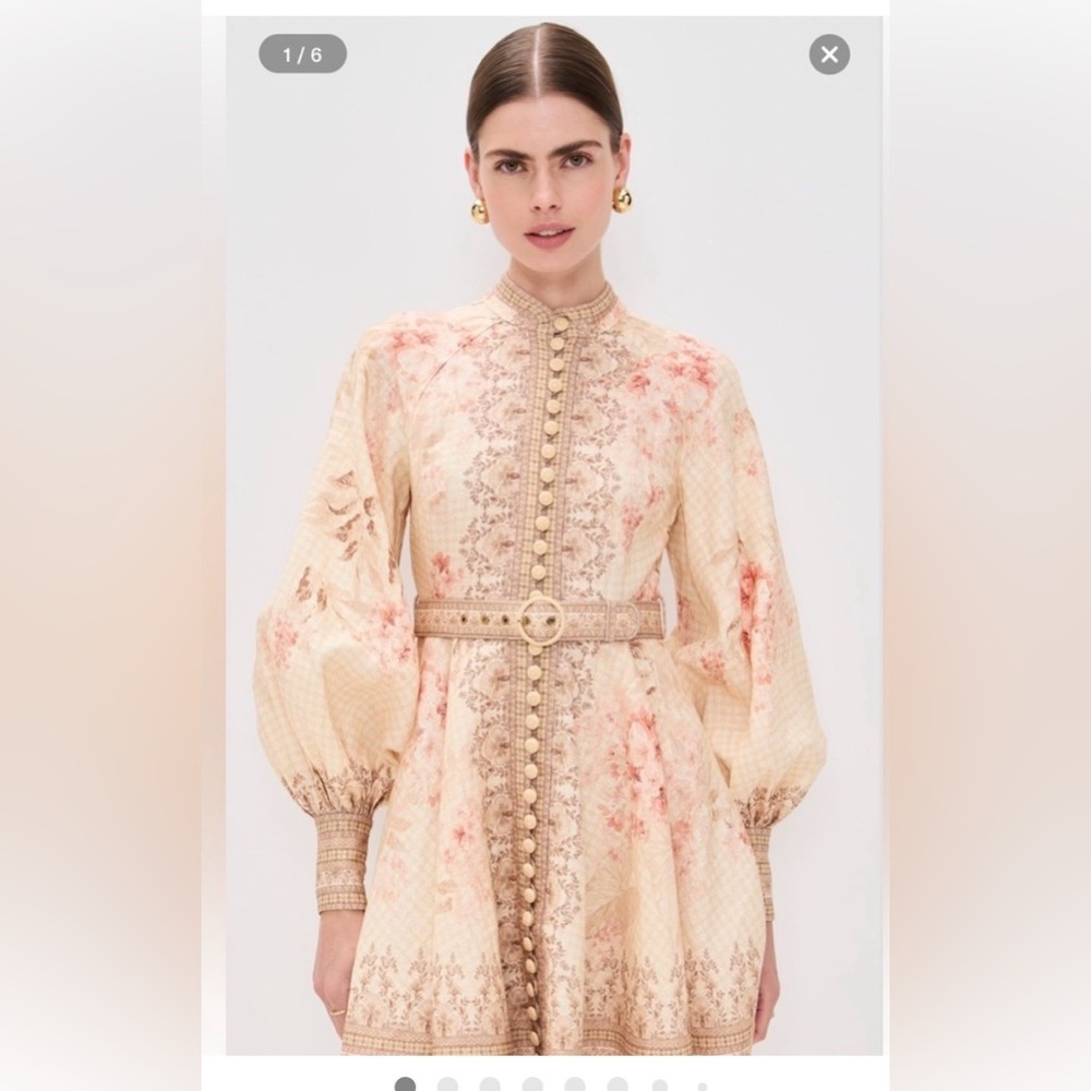 Zimmermann Illuminate Floral Button-Down Dress with Belt Brand New With Tags
